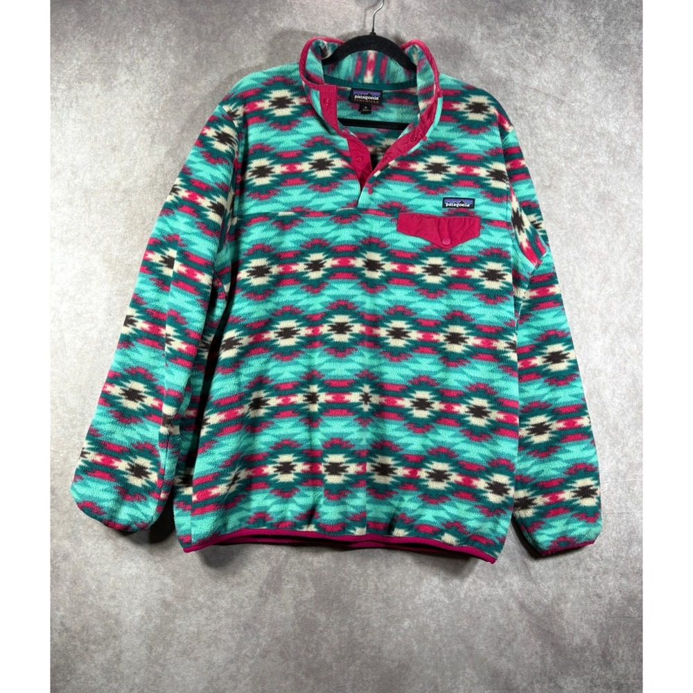 Patagonia Fleece Womens XL Teal Synchilla Snap-T Pullover Aztec Southwestern